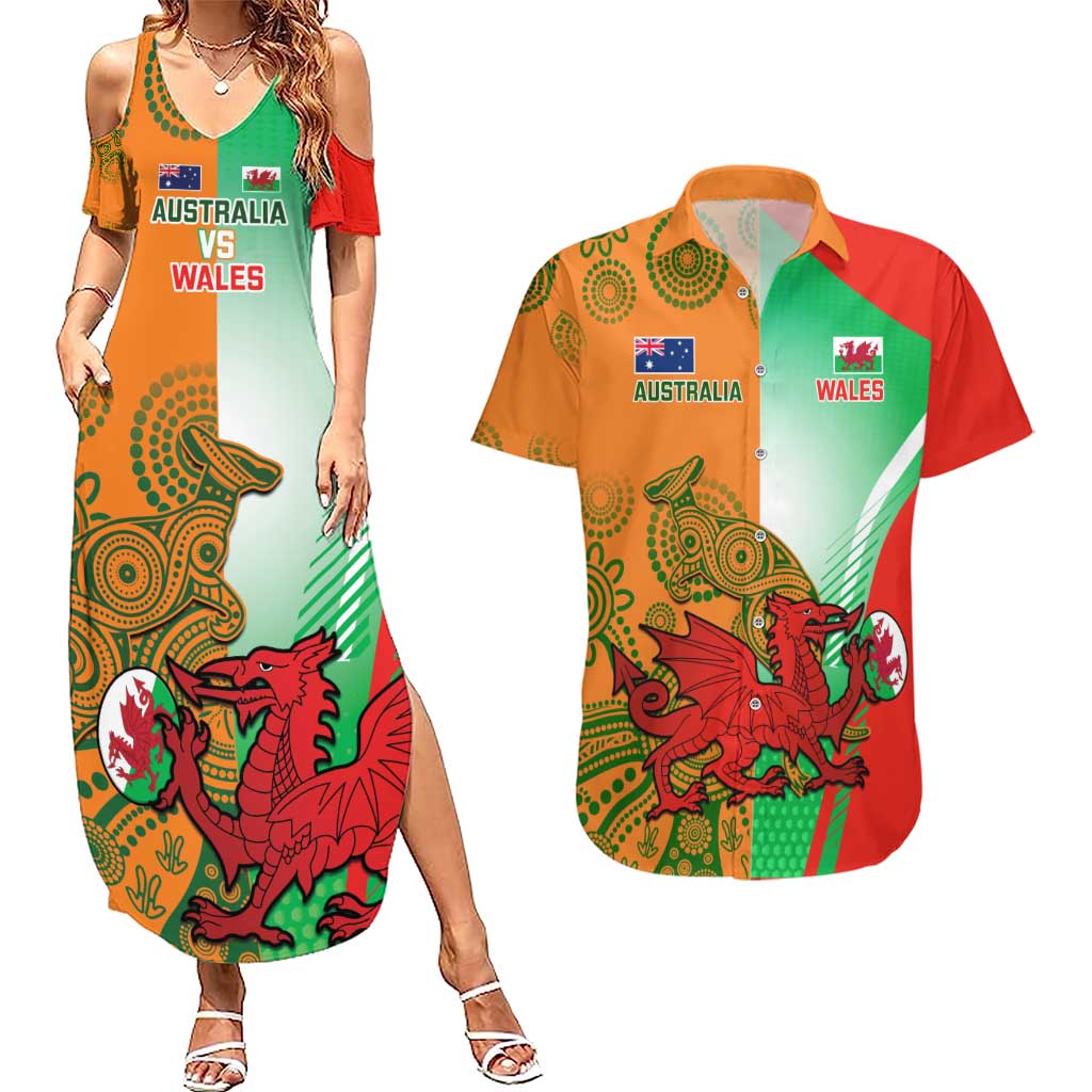 Custom Australia And Wales Rugby Couples Matching Summer Maxi Dress and Hawaiian Shirt Wallabies Welsh Mascots Dynamic Version - Wonder Print Shop