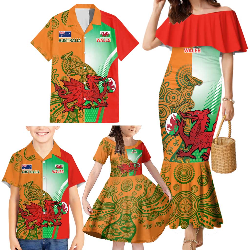 Custom Australia And Wales Rugby Family Matching Mermaid Dress and Hawaiian Shirt Wallabies Welsh Mascots Dynamic Version - Wonder Print Shop