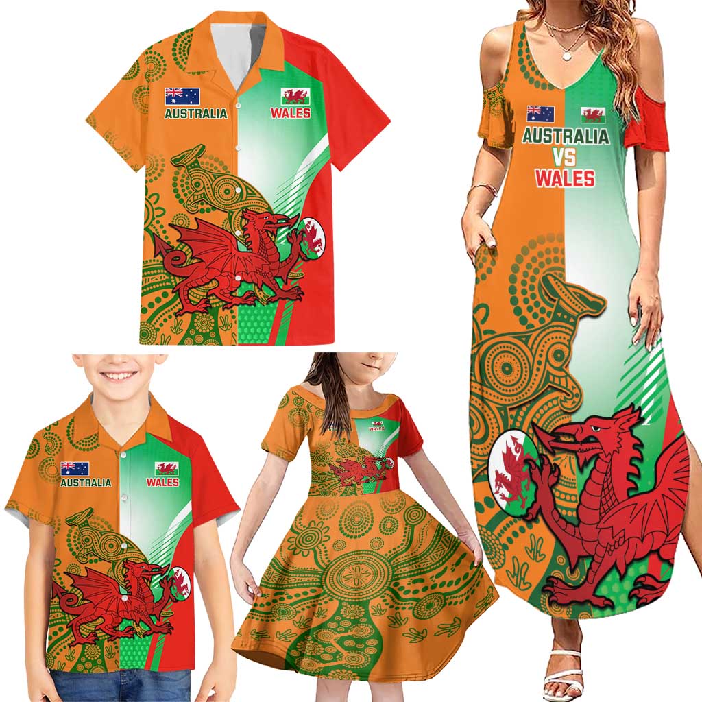 Custom Australia And Wales Rugby Family Matching Summer Maxi Dress and Hawaiian Shirt Wallabies Welsh Mascots Dynamic Version - Wonder Print Shop