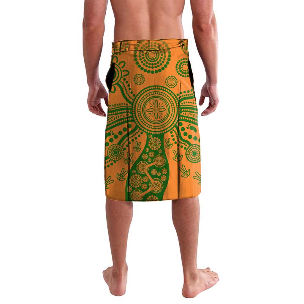 Men's custom rugby lavalava skirt, green and yellow patterned with side hem trim