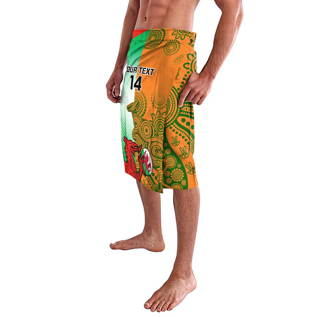 Men's custom rugby lavalava skirt, orange-green graphic print with YOUR TEXT 14