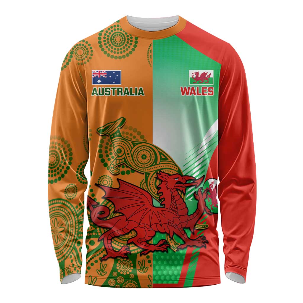 Custom Australia And Wales Rugby Long Sleeve Shirt Wallabies Welsh Mascots Dynamic Version - Wonder Print Shop