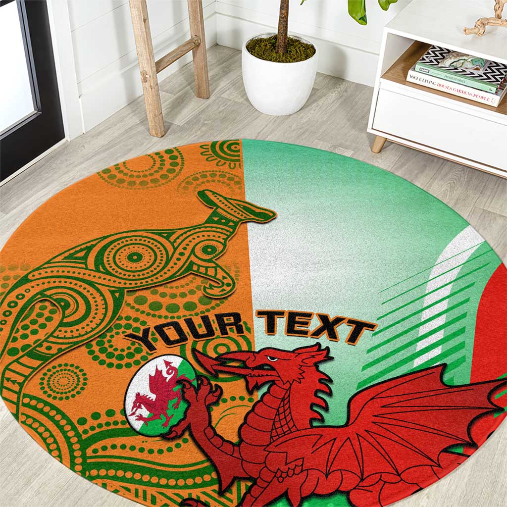 Custom Australia And Wales Rugby Round Carpet Wallabies Welsh Mascots Dynamic Version