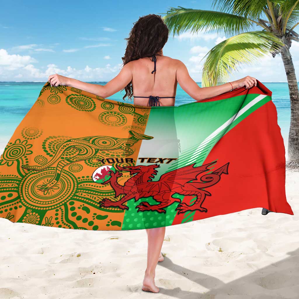Custom rugby sarong with green-yellow ornament print and red dragon mascot flag stripe
