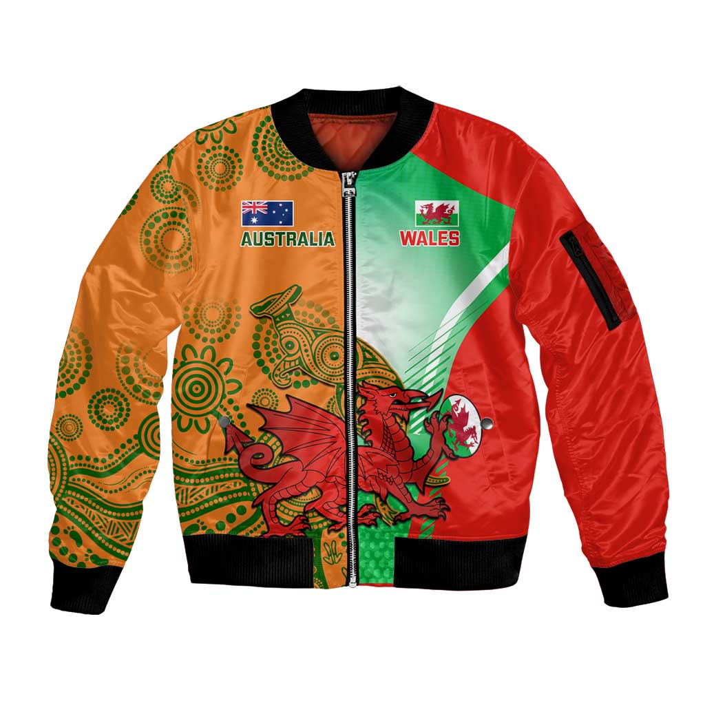 Custom Australia And Wales Rugby Sleeve Zip Bomber Jacket Wallabies Welsh Mascots Dynamic Version