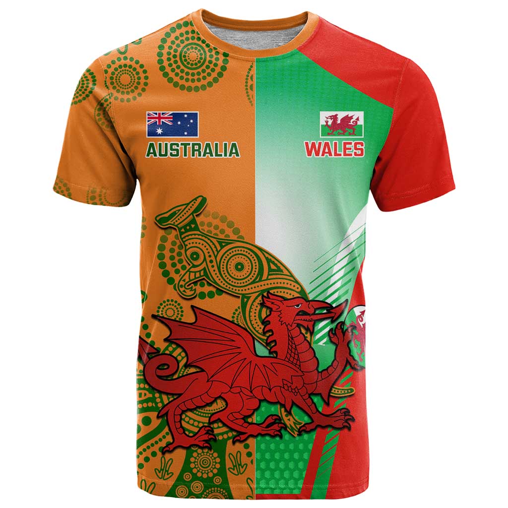 Custom Australia And Wales Rugby T Shirt Wallabies Welsh Mascots Dynamic Version