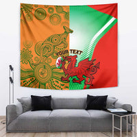 Rugby tapestry wall hanging with custom text, red green white stripe and mascots