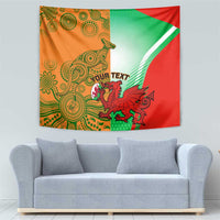 Rugby tapestry wall hanging with red, green and orange flags and mascot graphic