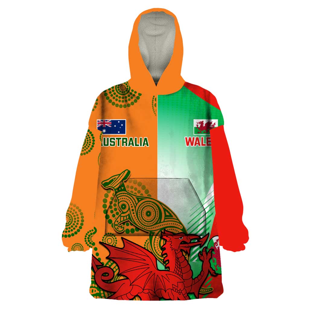 Custom Australia And Wales Rugby Wearable Blanket Hoodie Wallabies Welsh Mascots Dynamic Version