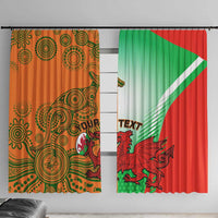 Rugby window curtain pair, patterned orange curtain and green-red dragon curtain