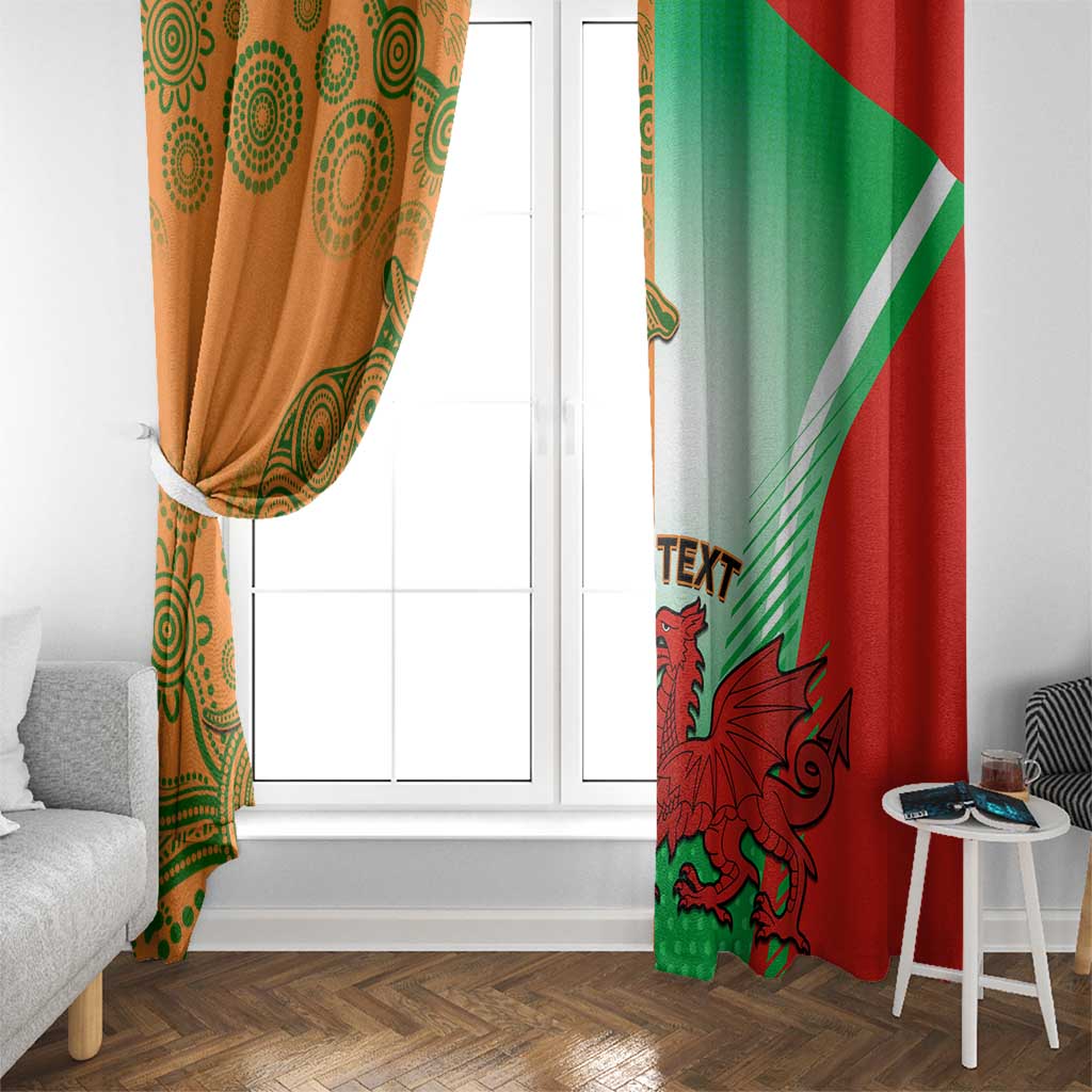 Rugby window curtain set, left orange panel and right green-red panel with mascot art