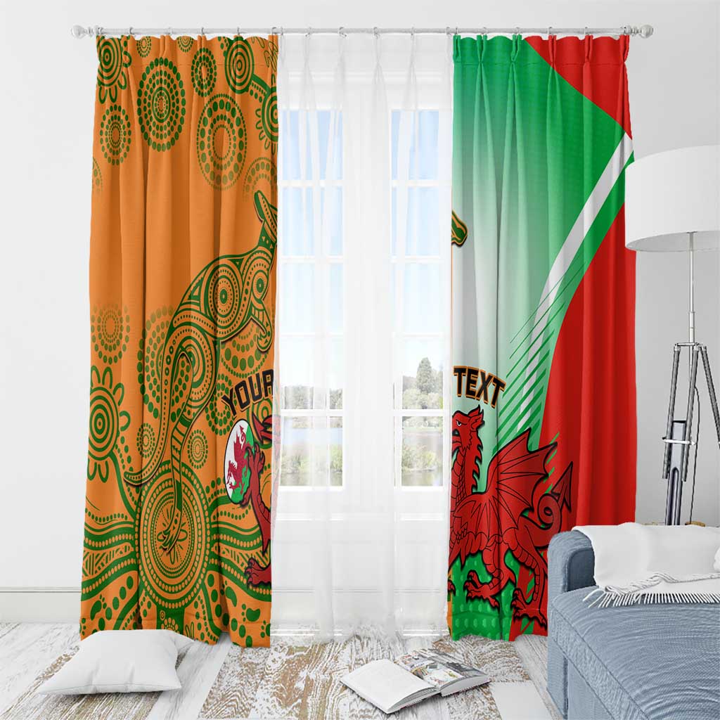 Rugby window curtain set on rods, sheer white center with orange and green-red panels