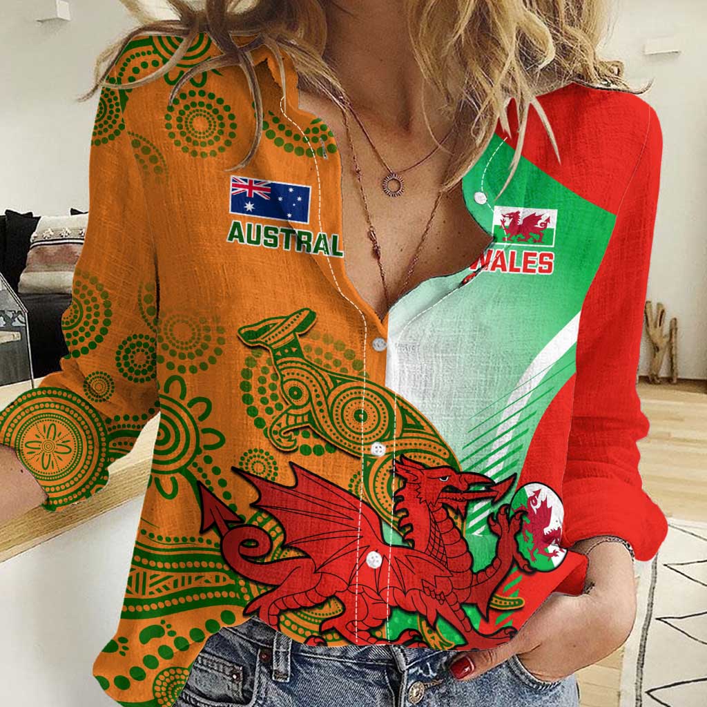 Custom Australia And Wales Rugby Women Casual Shirt Wallabies Welsh Mascots Dynamic Version