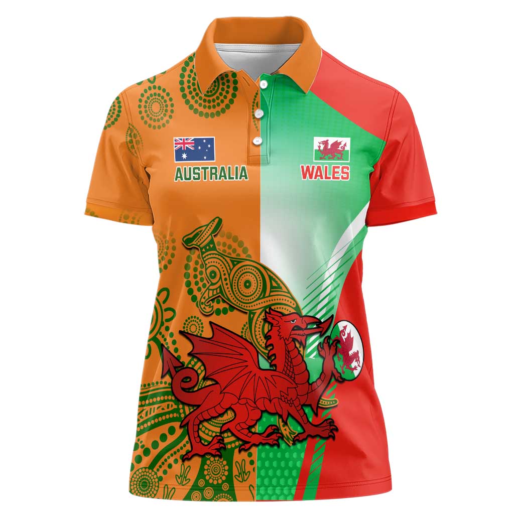 Custom Australia And Wales Rugby Women Polo Shirt Wallabies Welsh Mascots Dynamic Version