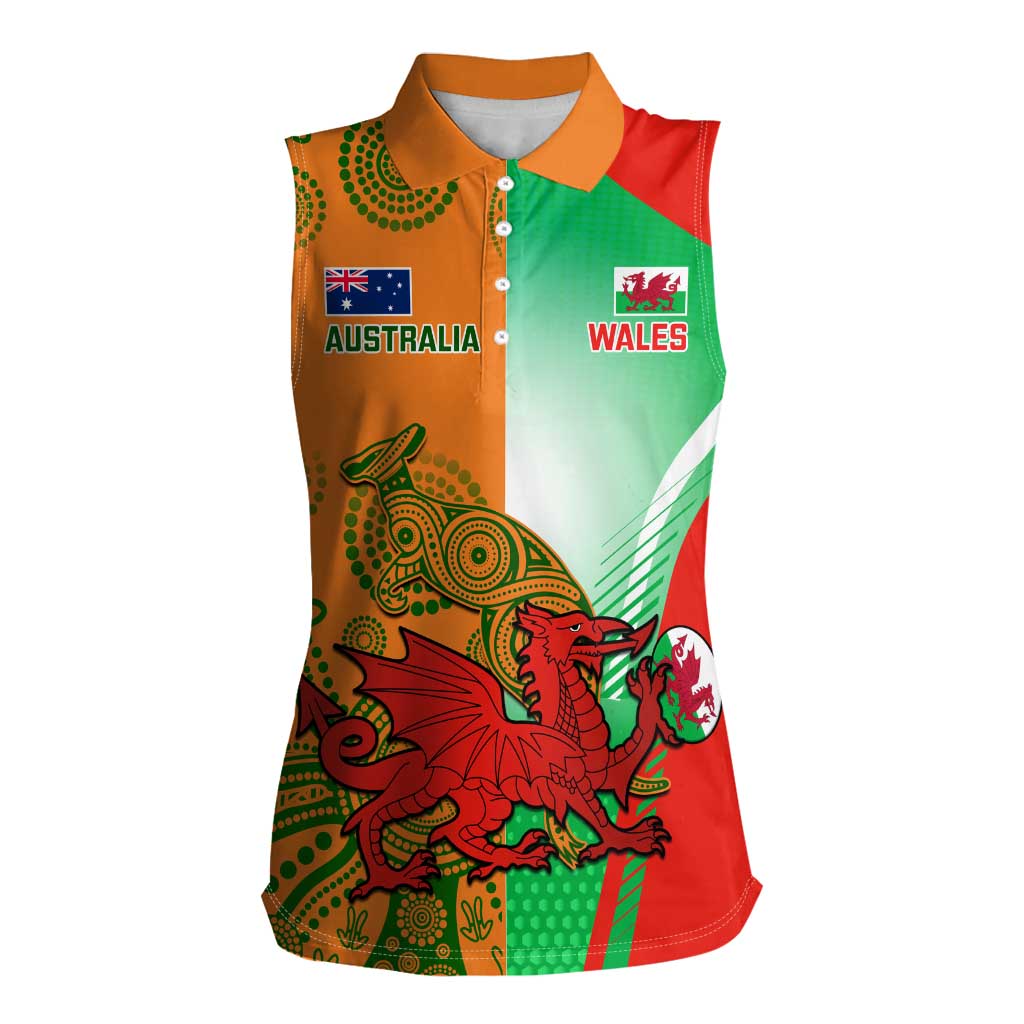 Custom Australia And Wales Rugby Women Sleeveless Polo Shirt Wallabies Welsh Mascots Dynamic Version