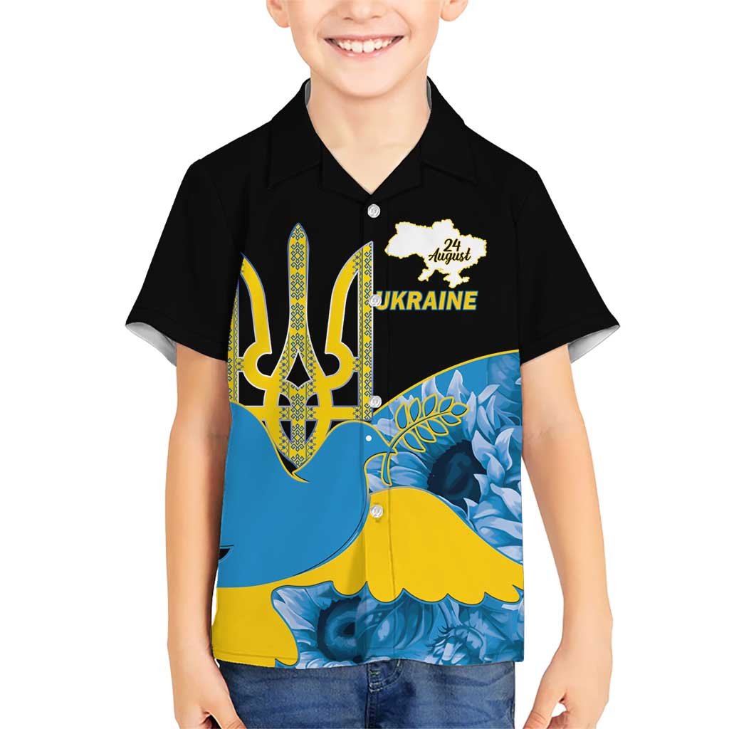 Ukraine Independence Day Kid Hawaiian Shirt Slava Ukraini Ukrainian Trident With Sunflowers - Wonder Print Shop