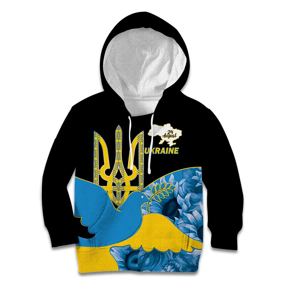 Ukraine Independence Day Kid Hoodie Slava Ukraini Ukrainian Trident With Sunflowers - Wonder Print Shop