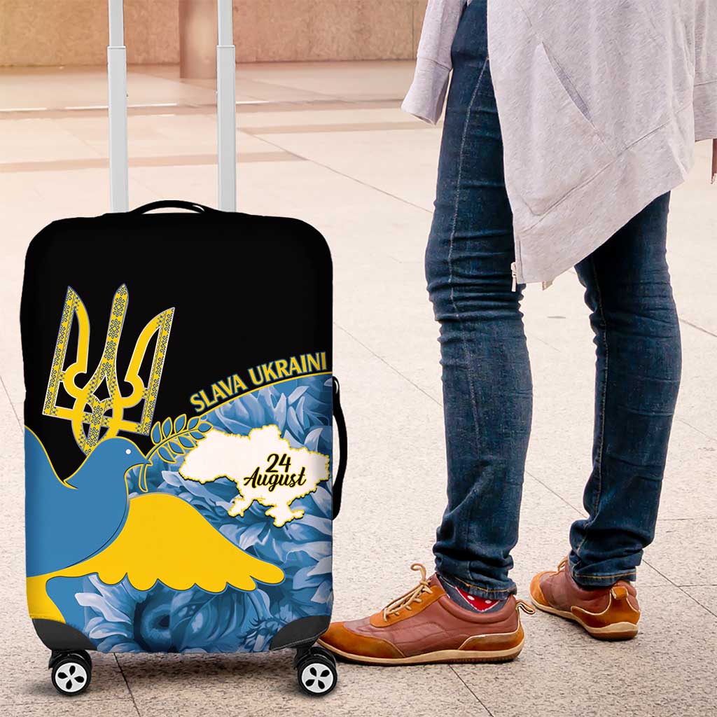 Ukraine Independence Day Luggage Cover Slava Ukraini Ukrainian Trident With Sunflowers - Wonder Print Shop