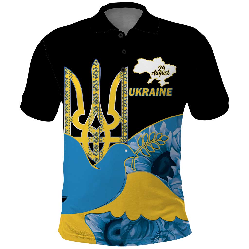 Ukraine Independence Day Polo Shirt Slava Ukraini Ukrainian Trident With Sunflowers - Wonder Print Shop