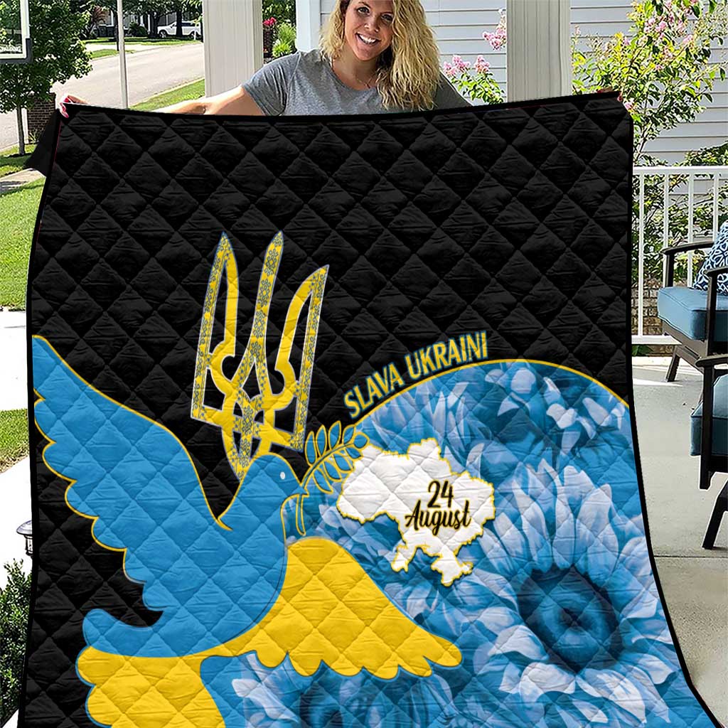 Ukraine Independence Day Quilt Slava Ukraini Ukrainian Trident With Sunflowers