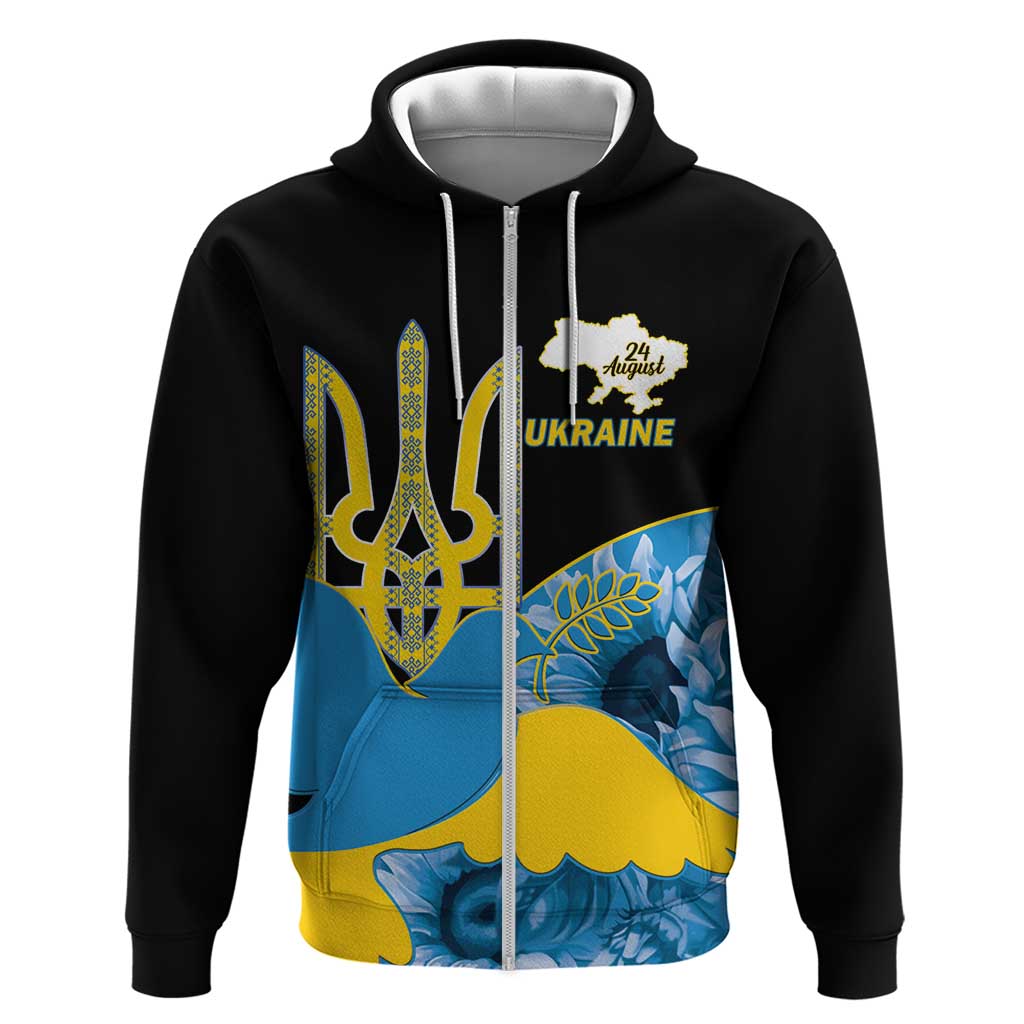 Ukraine Independence Day Zip Hoodie Slava Ukraini Ukrainian Trident With Sunflowers - Wonder Print Shop