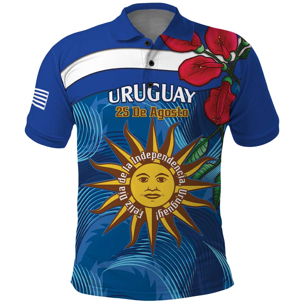 Uruguay Independence Day Polo Shirt 25 De Agosto Coat Of Arms With Ceibo - Wonder Print Shop