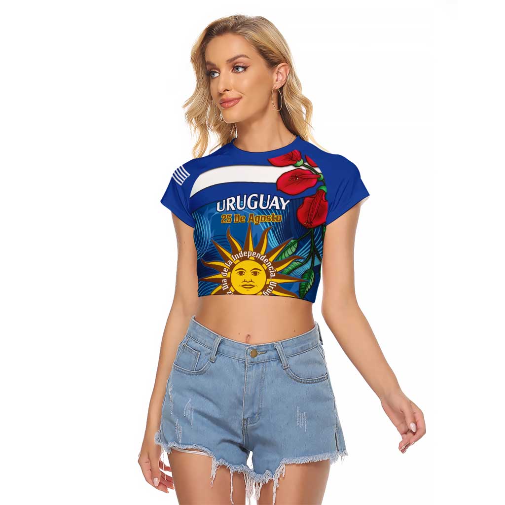 Uruguay Independence Day Raglan Cropped T Shirt 25 De Agosto Coat Of Arms With Ceibo - Wonder Print Shop