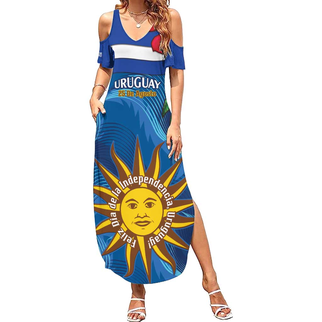 Uruguay Independence Day Summer Maxi Dress 25 De Agosto Coat Of Arms With Ceibo - Wonder Print Shop