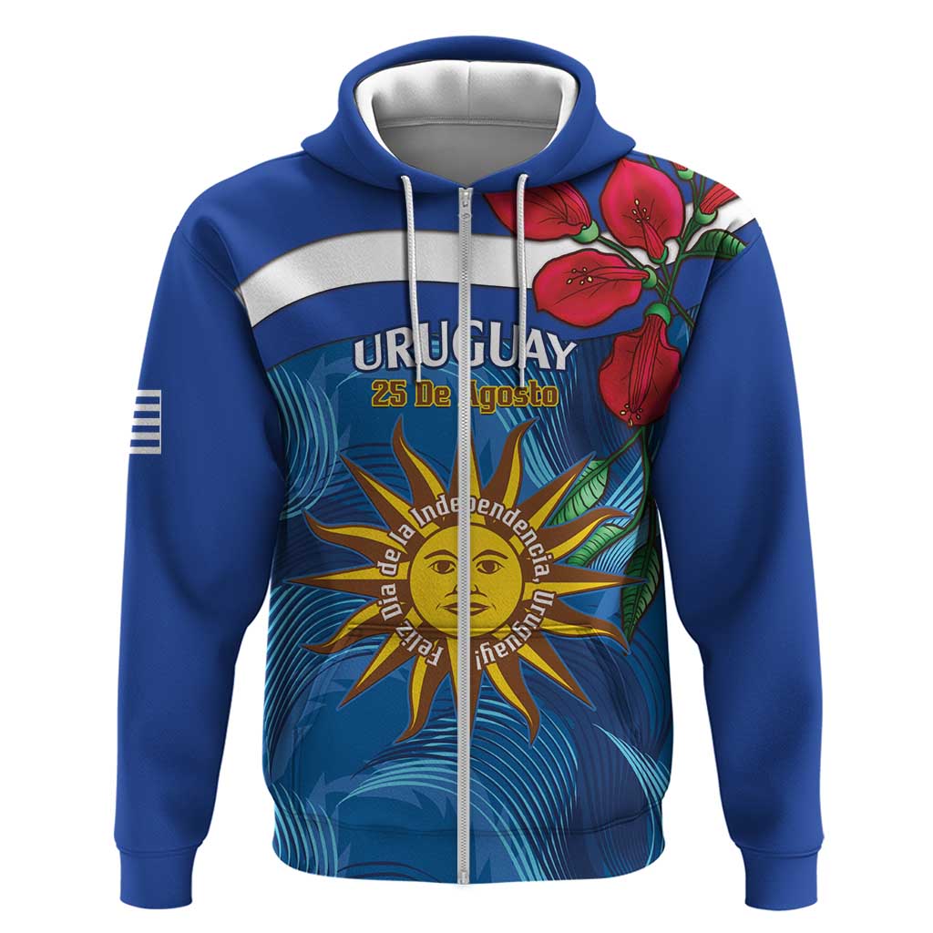 Uruguay Independence Day Zip Hoodie 25 De Agosto Coat Of Arms With Ceibo - Wonder Print Shop