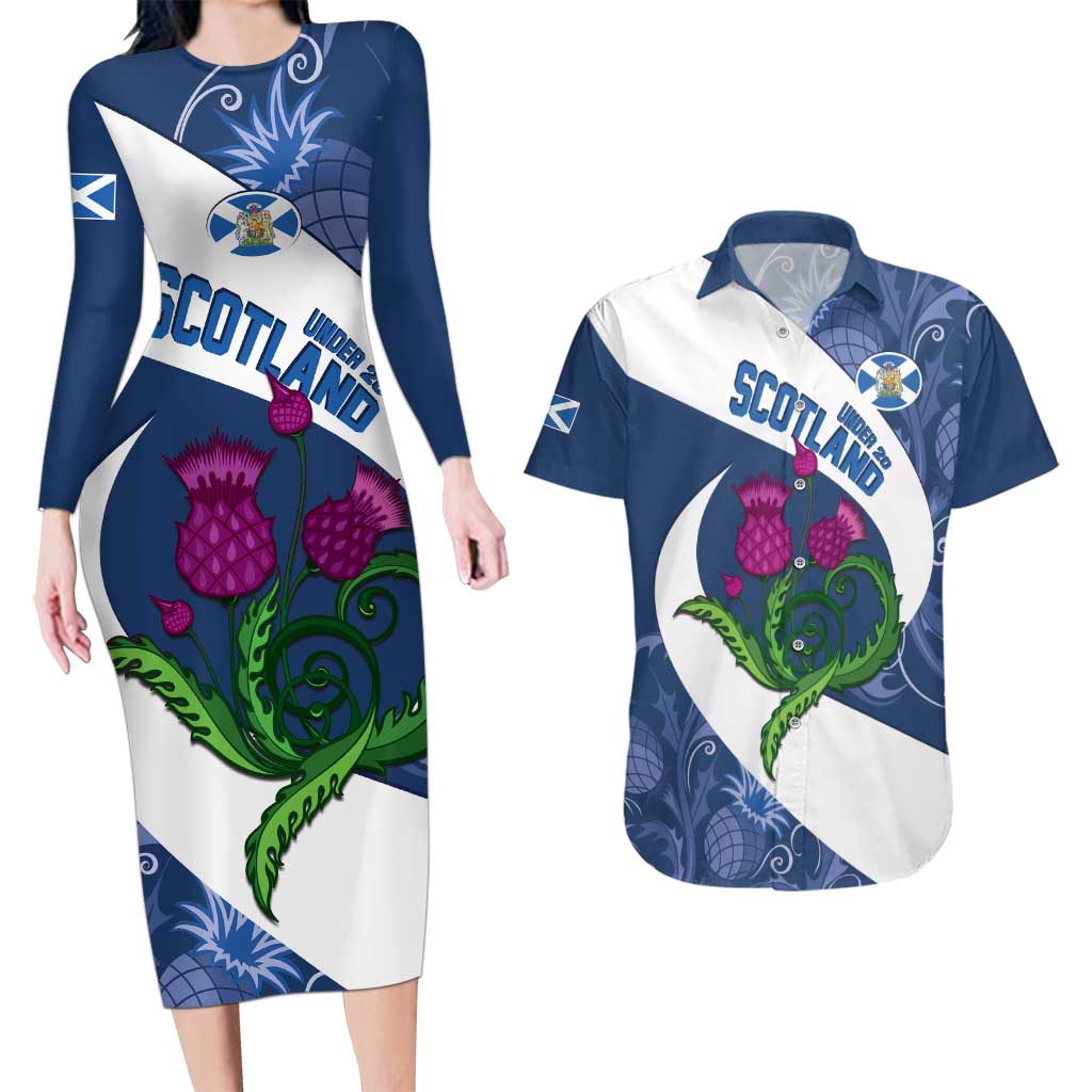 Custom Scotland Rugby Couples Matching Long Sleeve Bodycon Dress and Hawaiian Shirt 2024 Go Champions Scottish Thistles - Wonder Print Shop