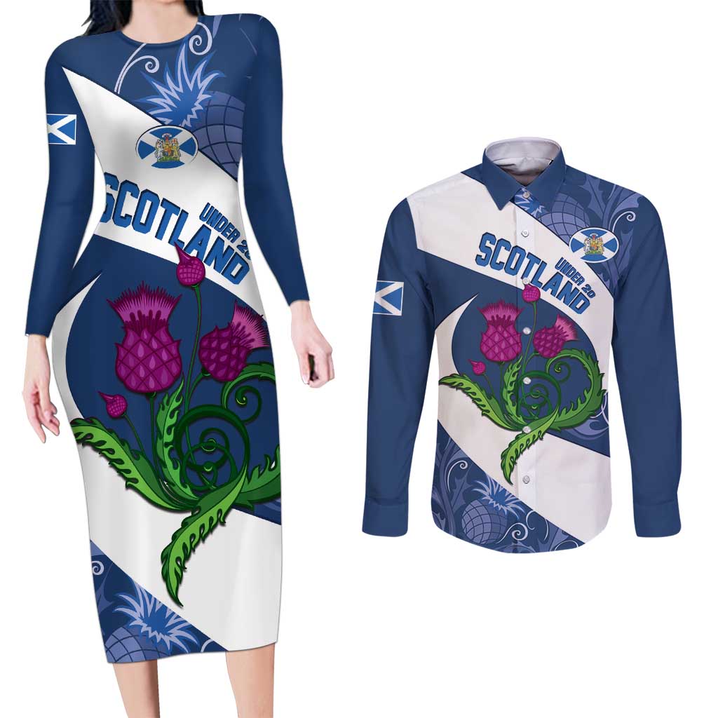 Custom Scotland Rugby Couples Matching Long Sleeve Bodycon Dress and Long Sleeve Button Shirt 2024 Go Champions Scottish Thistles - Wonder Print Shop