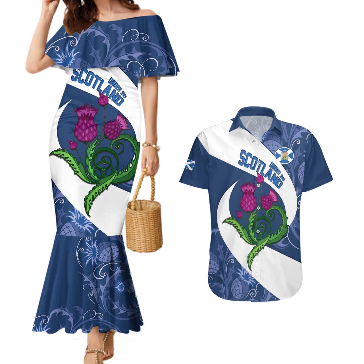 Custom Scotland Rugby Couples Matching Mermaid Dress and Hawaiian Shirt 2024 Go Champions Scottish Thistles - Wonder Print Shop