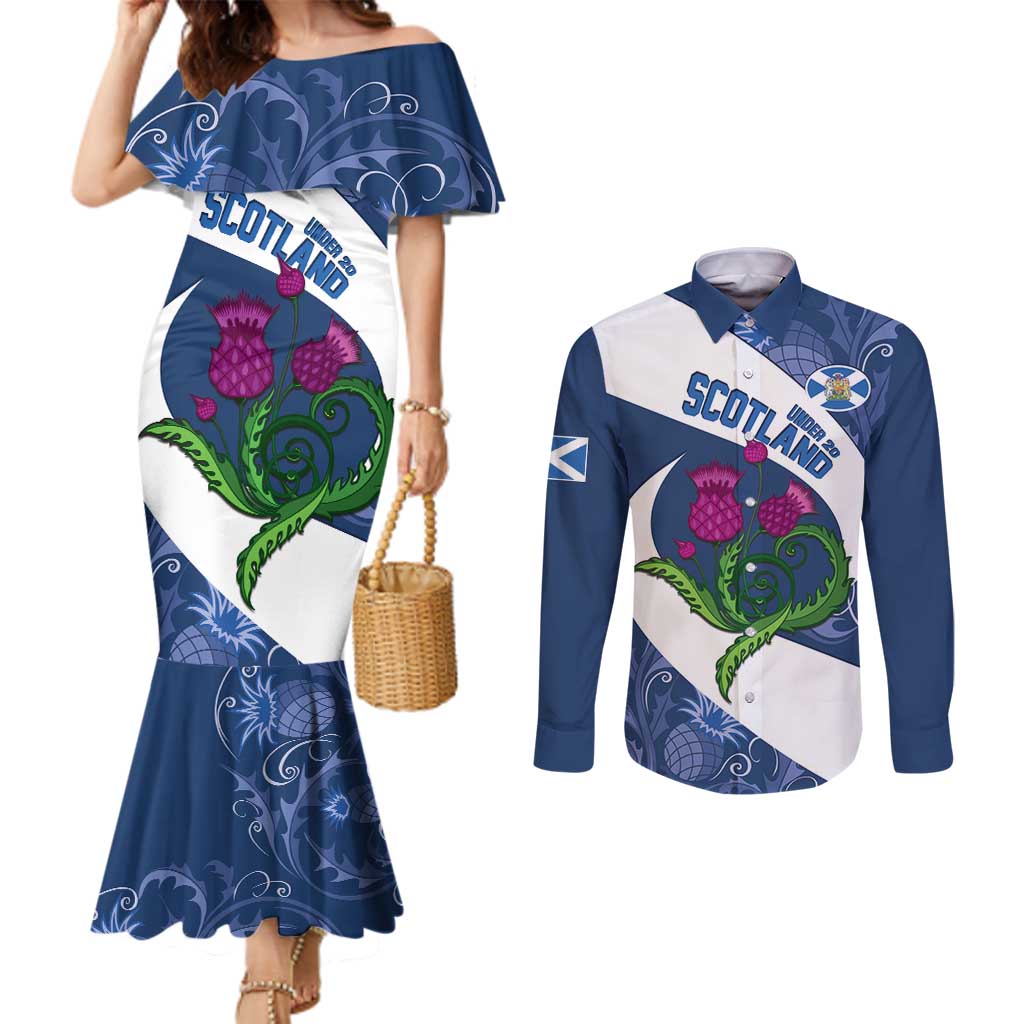 Custom Scotland Rugby Couples Matching Mermaid Dress and Long Sleeve Button Shirt 2024 Go Champions Scottish Thistles