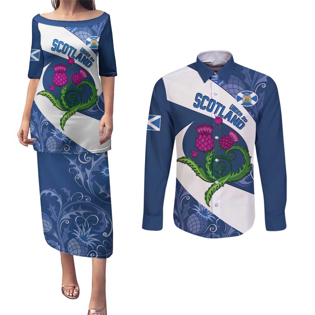 Custom Scotland Rugby Couples Matching Puletasi and Long Sleeve Button Shirt 2024 Go Champions Scottish Thistles - Wonder Print Shop