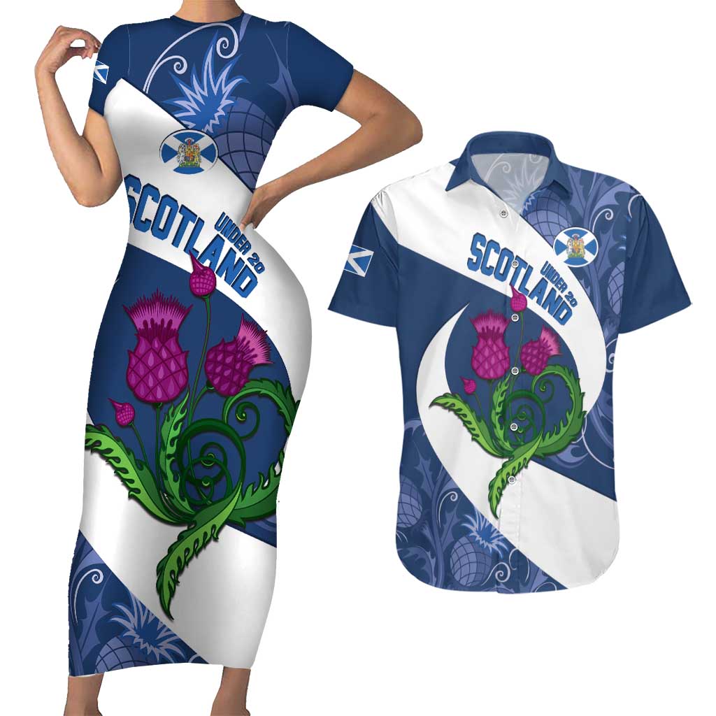 Custom Scotland Rugby Couples Matching Short Sleeve Bodycon Dress and Hawaiian Shirt 2024 Go Champions Scottish Thistles - Wonder Print Shop