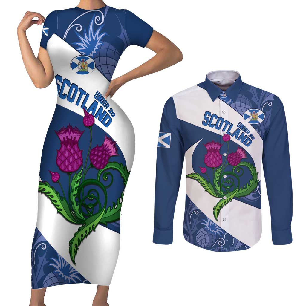 Custom Scotland Rugby Couples Matching Short Sleeve Bodycon Dress and Long Sleeve Button Shirt 2024 Go Champions Scottish Thistles - Wonder Print Shop