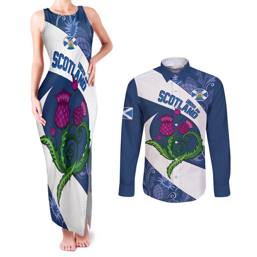 Custom Scotland Rugby Couples Matching Tank Maxi Dress and Long Sleeve Button Shirt 2024 Go Champions Scottish Thistles - Wonder Print Shop