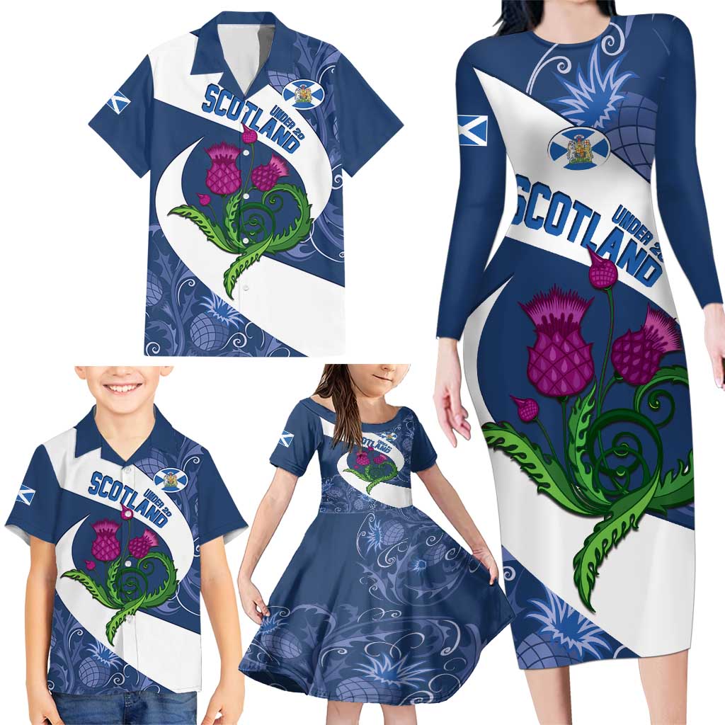 Custom Scotland Rugby Family Matching Long Sleeve Bodycon Dress and Hawaiian Shirt 2024 Go Champions Scottish Thistles - Wonder Print Shop