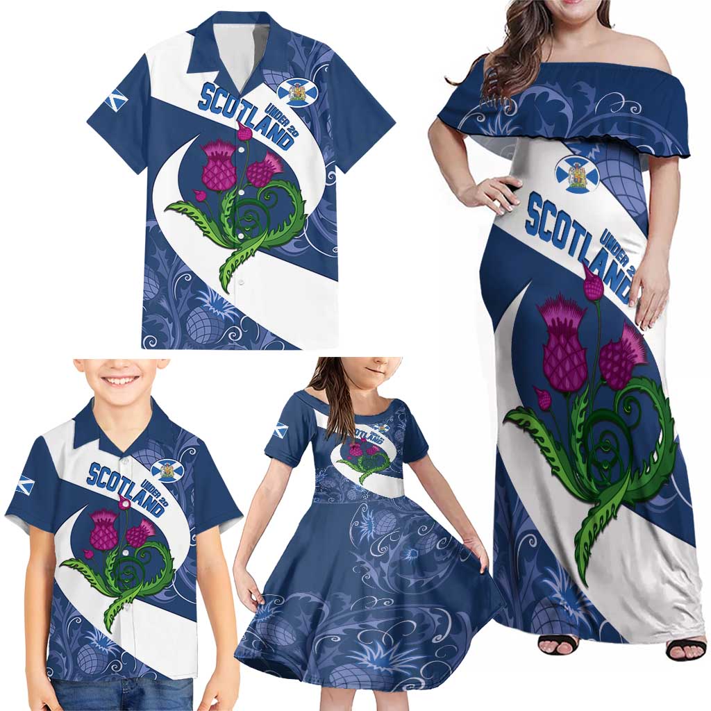 Custom Scotland Rugby Family Matching Off Shoulder Maxi Dress and Hawaiian Shirt 2024 Go Champions Scottish Thistles - Wonder Print Shop