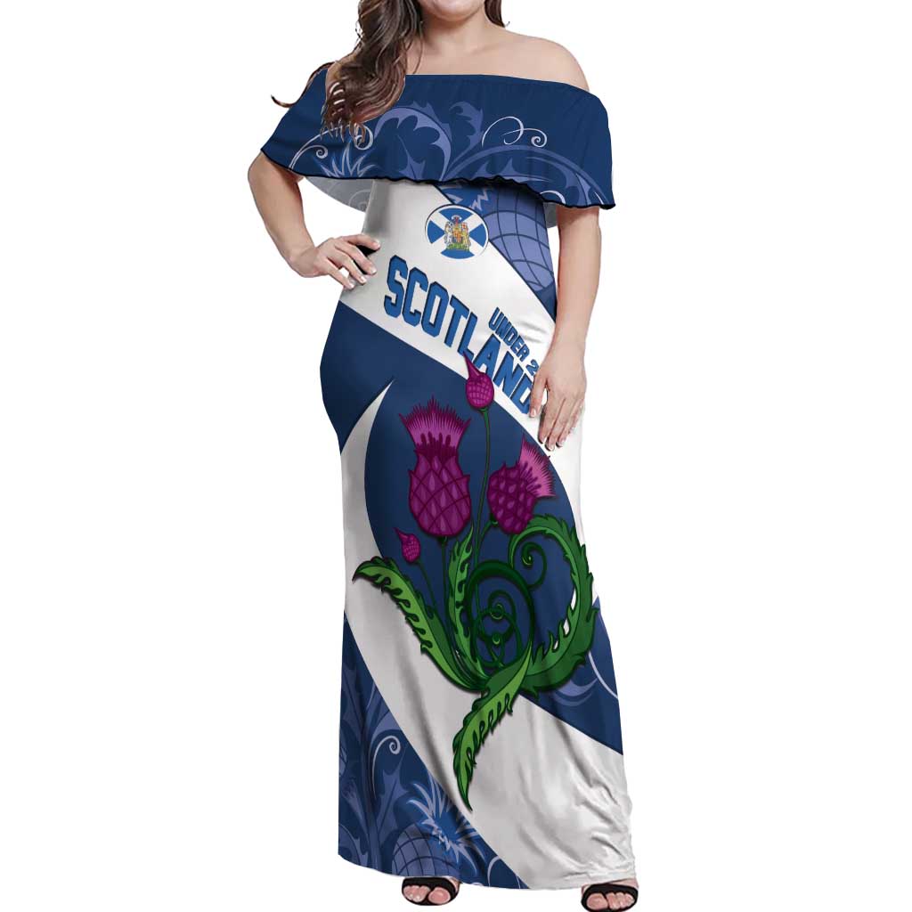 Custom Scotland Rugby Off Shoulder Maxi Dress 2024 Go Champions Scottish Thistles - Wonder Print Shop