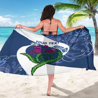 Blue Scotland-themed sarong showing rear design with your text and thistle crest