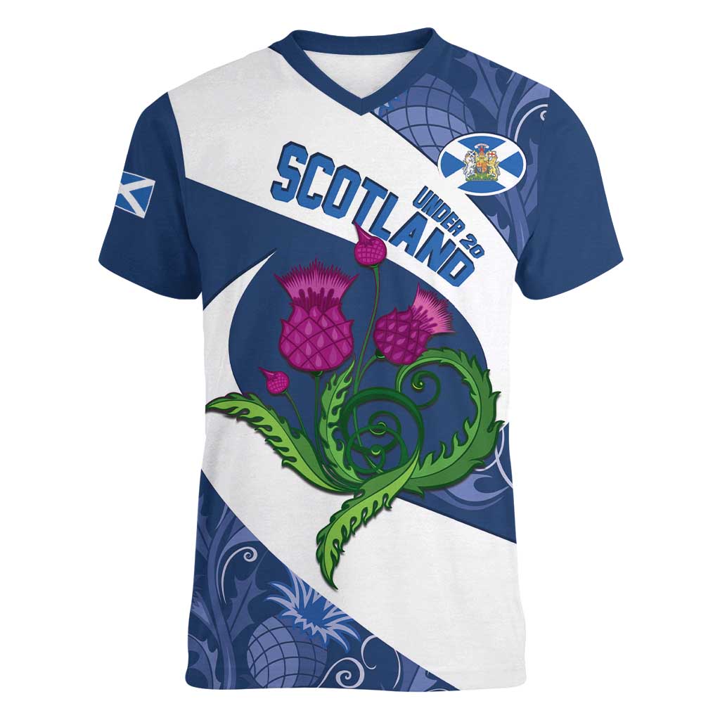 Custom Scotland Rugby Women V-Neck T-Shirt 2024 Go Champions Scottish Thistles