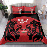 Red and black duvet cover with lion and Kenya text, plus two matching pillowcases.