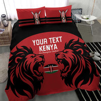 Red and black duvet cover with Kenya rugby logo and lion face artwork, two pillows.