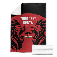 Kenya rugby blanket set: red and black lion design with "YOUR TEXT KENYA" front and folded towels