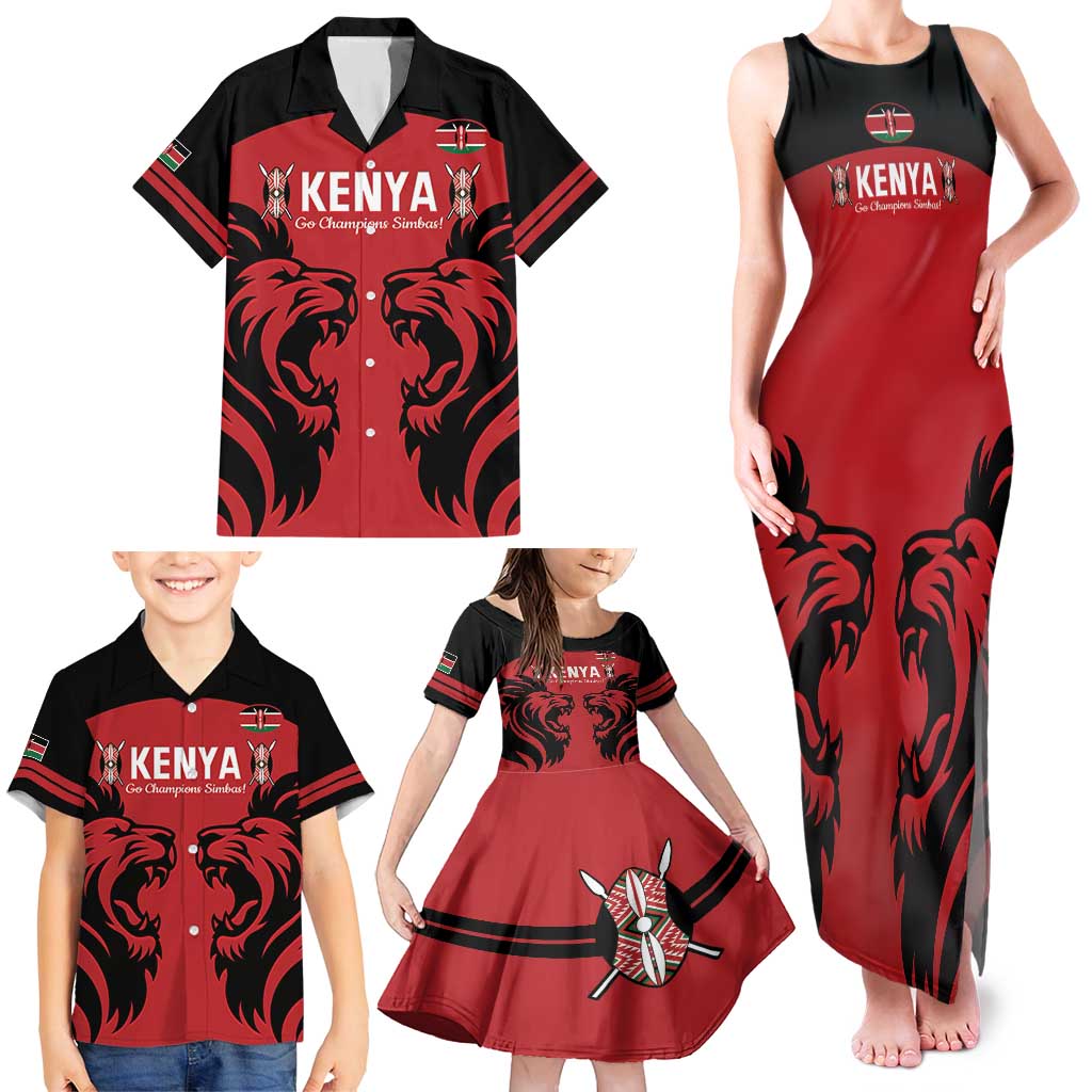 Custom Kenya Rugby Family Matching Tank Maxi Dress and Hawaiian Shirt 2024 Go Champions Simbas - Red