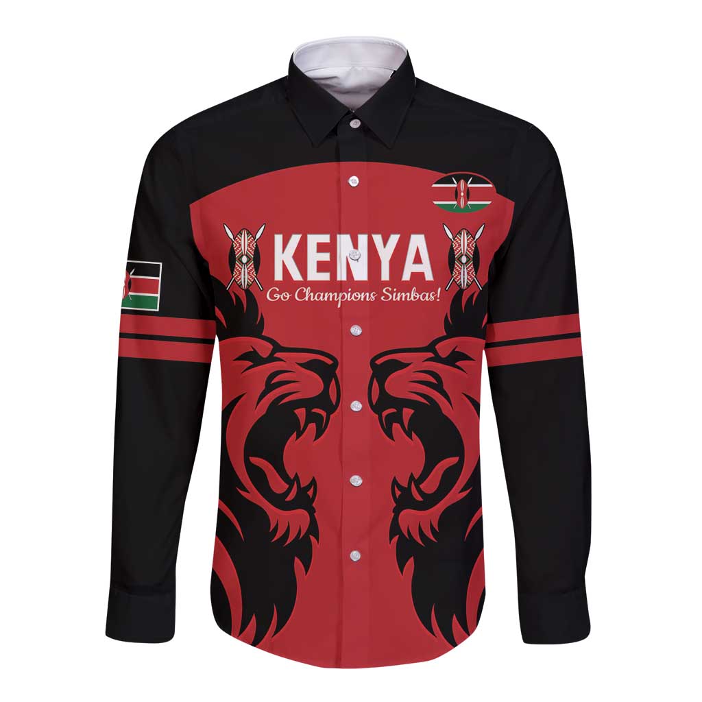 Custom Kenya Rugby Long Sleeve Button Shirt 2024 Go Champions Simbas - Red