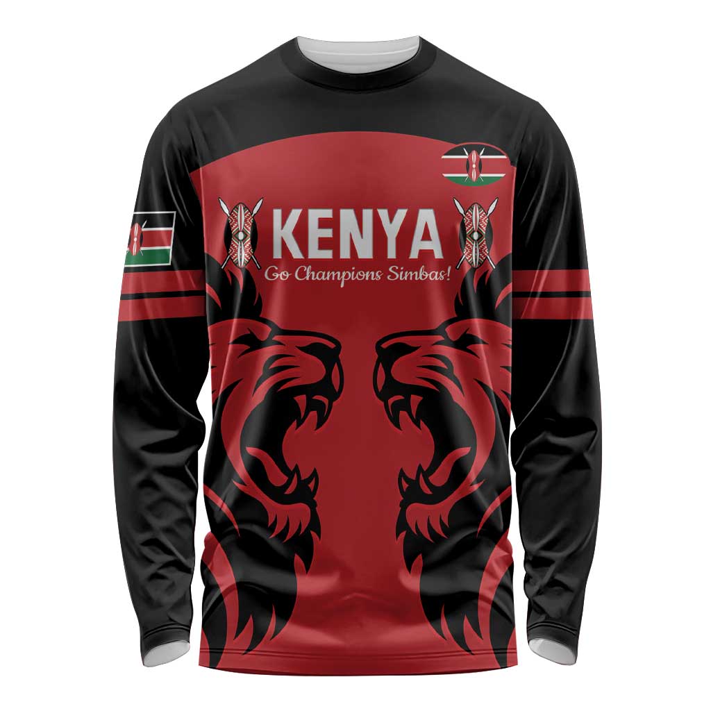 Custom Kenya Rugby Long Sleeve Shirt 2024 Go Champions Simbas - Red