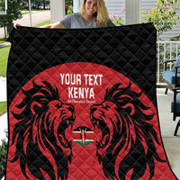 Red and black quilt featuring lion emblem and "YOUR TEXT KENYA" text