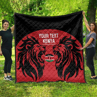 Red and black quilt laid out with lion emblem and "YOUR TEXT KENYA" text